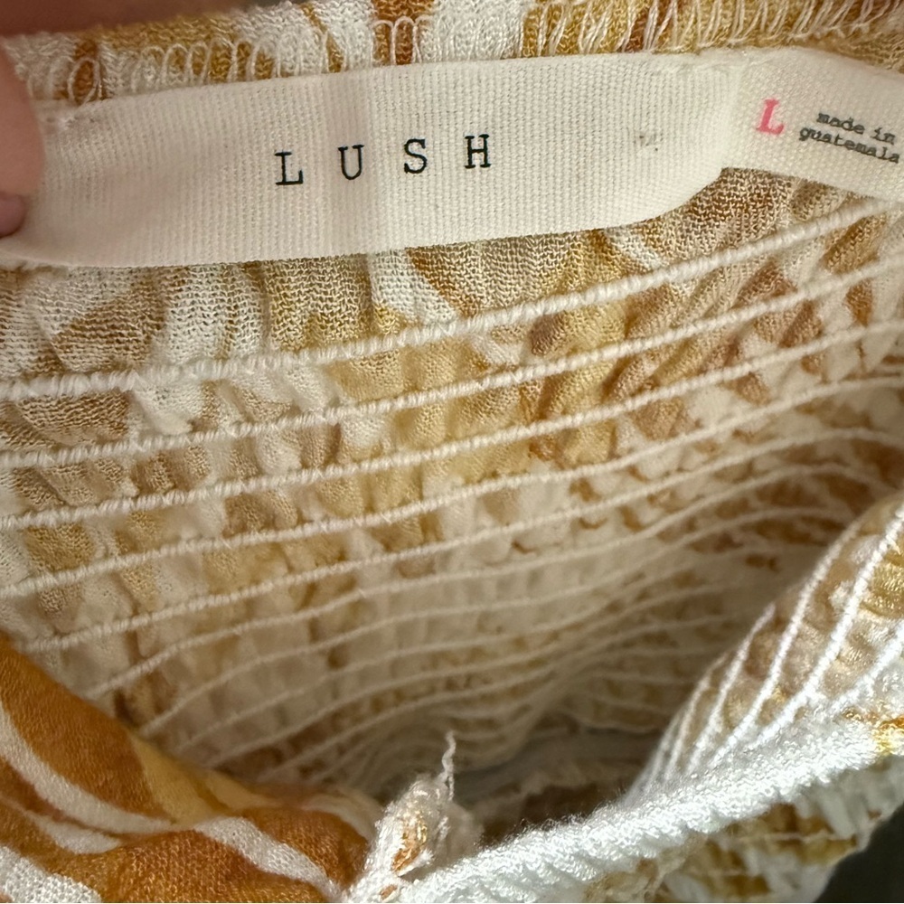 Lush Golden Yellow Palm Leaf Plant V Neck Halter Lightweight Maxi Dress Large - Picture 9 of 9